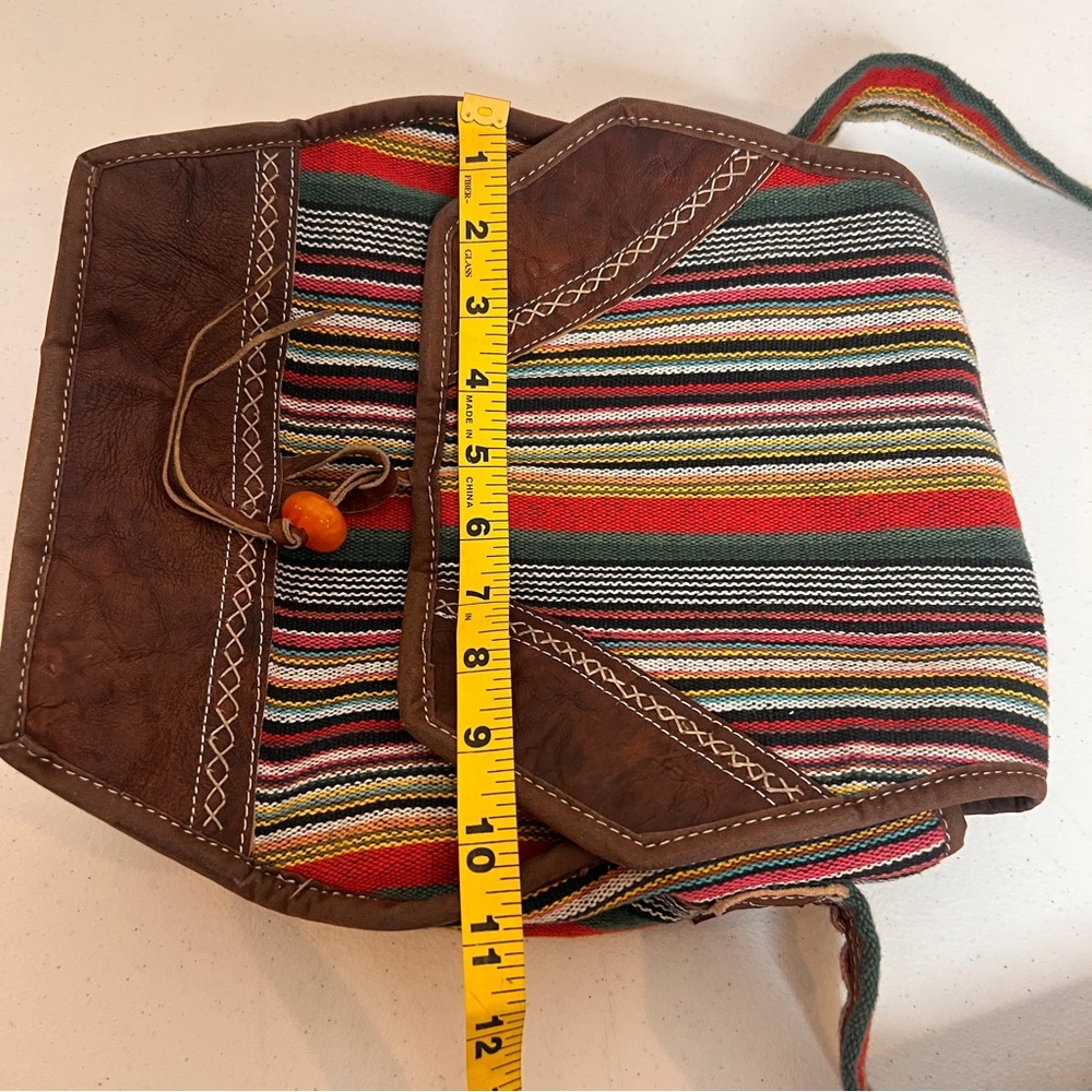 Bohemian Striped Gheri Textile Woven Crossbody Bag Bead Toggle Festival Hippie - Picture 9 of 14